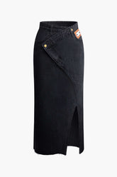 Wickel-Midirock aus Denim mit Schlitz
